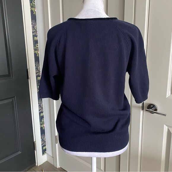 Marc Jacobs 100% Cashmere Navy Short Sleeve Ruffle Preppy Sweater Size S - Picture 3 of 8